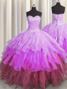 Multi-color Sleeveless Beading and Ruffles and Ruffled Layers and Pick Ups Floor Length Quinceanera Gowns