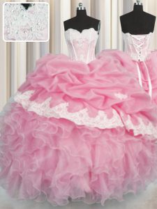 Wonderful Pick Ups Sweetheart Sleeveless Lace Up Quinceanera Dresses Rose Pink Organza