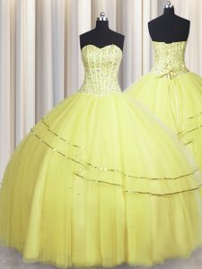 Visible Boning Really Puffy Sleeveless Lace Up Floor Length Beading 15 Quinceanera Dress