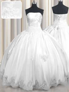 Affordable Sleeveless Beading and Appliques Lace Up Quinceanera Gowns