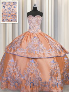 Suitable Embroidery Orange Sleeveless Taffeta Lace Up Sweet 16 Dress for Military Ball and Sweet 16 and Quinceanera