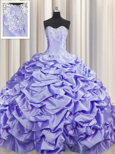 Brush Train Lavender Sleeveless Sweep Train Beading and Pick Ups 15th Birthday Dress