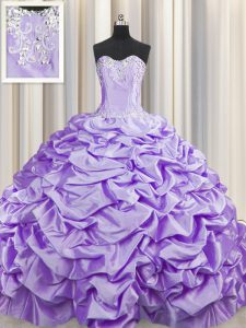 Brush Train Taffeta Sleeveless With Train Quince Ball Gowns Sweep Train and Beading and Pick Ups
