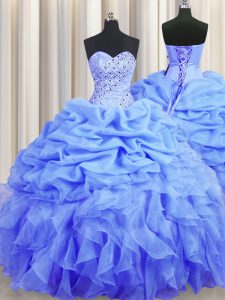 Organza Sleeveless Floor Length Ball Gown Prom Dress and Beading and Ruffles and Pick Ups