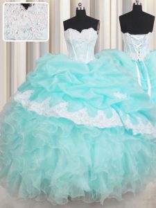 Fantastic Sweetheart Sleeveless Organza Sweet 16 Dresses Beading and Appliques and Ruffled Layers Lace Up