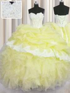 Best Sweetheart Sleeveless Organza Quince Ball Gowns Beading and Appliques and Ruffles and Pick Ups Lace Up