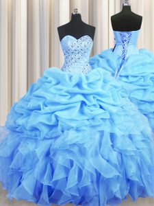 Pretty Sweetheart Sleeveless Organza Sweet 16 Quinceanera Dress Beading and Ruffles and Pick Ups Backless