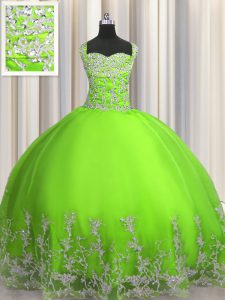 Spectacular Sleeveless Lace Up Floor Length Beading and Appliques Quinceanera Gown