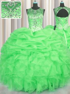 See Through Floor Length Sweet 16 Quinceanera Dress Scoop Sleeveless Lace Up