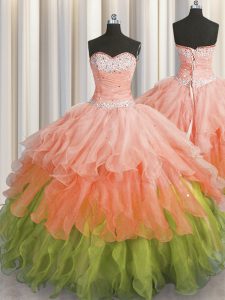 Fancy Beading and Ruffles and Ruffled Layers and Sequins Sweet 16 Dresses Multi-color Lace Up Sleeveless Floor Length