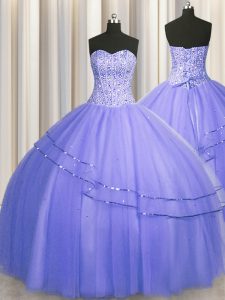 Visible Boning Puffy Skirt Floor Length Purple Quinceanera Dress Sweetheart Sleeveless Lace Up