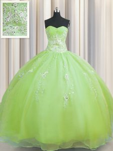 Zipper Up Olive Green Sweetheart Neckline Beading and Appliques Quinceanera Gown Sleeveless Zipper