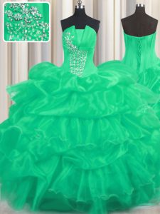 Deluxe Organza Sleeveless Floor Length Vestidos de Quinceanera and Beading and Ruffled Layers and Pick Ups