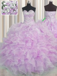 Modern Floor Length Lilac Sweet 16 Quinceanera Dress Sweetheart Sleeveless Lace Up