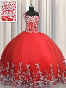 Shining Tulle Sleeveless Floor Length Quinceanera Gowns and Beading and Appliques