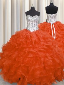 Hot Sale Sleeveless Lace Up Floor Length Beading and Ruffles 15th Birthday Dress