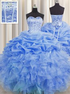 Ideal Pick Ups Visible Boning Floor Length Ball Gowns Sleeveless Blue Sweet 16 Dresses Lace Up