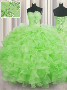 Colorful Ball Gowns Sweet 16 Dress Sweetheart Organza Sleeveless Floor Length Lace Up
