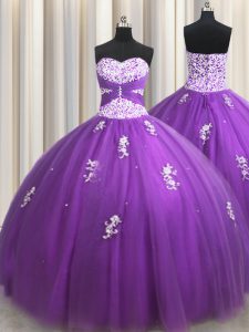 Cute Purple Quinceanera Gowns Military Ball and Sweet 16 and Quinceanera with Beading and Appliques Sweetheart Sleeveless Lace Up