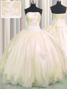 Champagne Lace Up Quinceanera Dress Beading and Appliques Sleeveless Floor Length