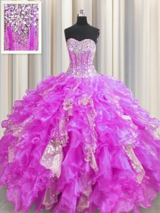 Charming Sequins Visible Boning Floor Length Ball Gowns Sleeveless Lilac Quinceanera Gowns Lace Up
