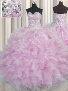 Fine Bling-bling Lilac Sweetheart Lace Up Beading and Ruffles 15 Quinceanera Dress Sleeveless