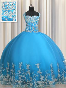 Cheap Ball Gowns Quince Ball Gowns Baby Blue Sweetheart Organza Sleeveless Floor Length Lace Up