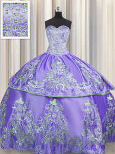 Taffeta Sleeveless Floor Length Vestidos de Quinceanera and Beading and Embroidery