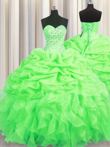 Sweetheart Neckline Beading and Ruffles and Pick Ups Quinceanera Gowns Sleeveless Lace Up