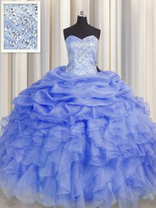 Comfortable Purple Ball Gowns Organza Sweetheart Sleeveless Beading and Ruffles Floor Length Lace Up Sweet 16 Dresses