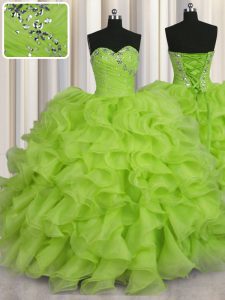 Fabulous Sleeveless Beading Lace Up Quinceanera Gown