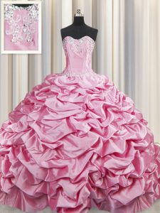 Delicate Pick Ups Ball Gowns Sleeveless Rose Pink Sweet 16 Quinceanera Dress Brush Train Lace Up
