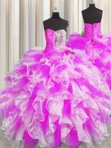 Popular Multi-color Sleeveless Organza Lace Up Sweet 16 Dress for Military Ball and Sweet 16 and Quinceanera