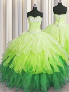 High Quality Floor Length Multi-color Quinceanera Dresses Organza Sleeveless Beading and Ruffles and Ruffled Layers and Sequins