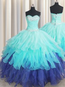 Multi-color Lace Up Sweet 16 Dresses Beading and Ruffles and Ruffled Layers and Sequins Sleeveless Floor Length