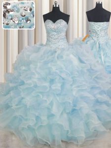 Fabulous Light Blue Sleeveless Beading and Ruffles Floor Length Sweet 16 Quinceanera Dress