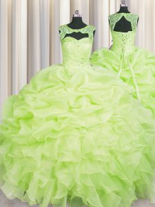 Artistic Scoop Sleeveless Beading and Pick Ups Lace Up Vestidos de Quinceanera