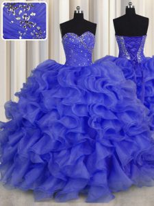 Unique Royal Blue Sleeveless Beading and Ruffles Floor Length 15 Quinceanera Dress