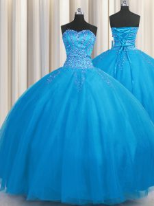 Beauteous Big Puffy Sweetheart Sleeveless Tulle Vestidos de Quinceanera Beading Lace Up