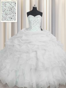 Fantastic Ball Gowns Ball Gown Prom Dress White Sweetheart Organza Sleeveless Floor Length Lace Up