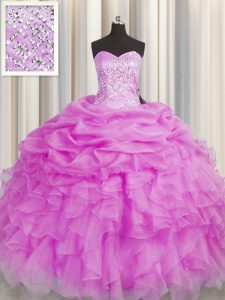 Clearance Lilac Lace Up Sweetheart Beading and Ruffles Sweet 16 Quinceanera Dress Organza Sleeveless