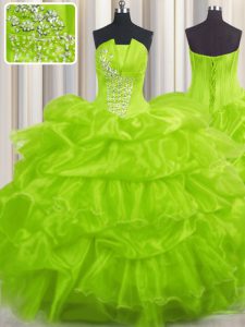 Suitable Floor Length 15 Quinceanera Dress Organza Sleeveless Beading and Ruffles and Pick Ups