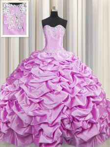 Pretty Lilac Sleeveless Brush Train Beading and Pick Ups Sweet 16 Quinceanera Dress