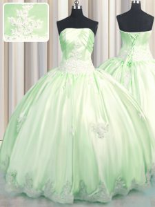 Fitting Floor Length Green Ball Gown Prom Dress Strapless Sleeveless Lace Up