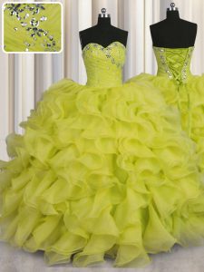 Ball Gowns Quinceanera Gowns Yellow Green Sweetheart Organza Sleeveless Floor Length Lace Up