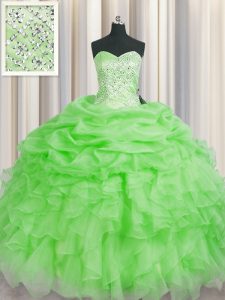 Organza Lace Up Sweetheart Sleeveless Floor Length Quinceanera Gowns Beading and Ruffles