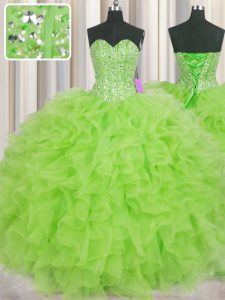 Superior Visible Boning Quinceanera Gowns Military Ball and Sweet 16 and Quinceanera with Beading and Ruffles Sweetheart Sleeveless Lace Up