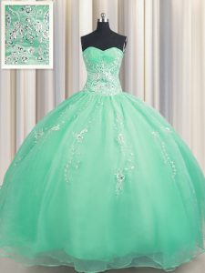 Custom Design Zipper Up Floor Length Apple Green Ball Gown Prom Dress Sweetheart Sleeveless Zipper