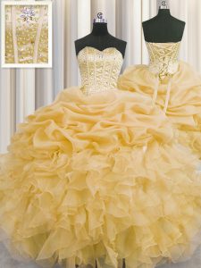 Visible Boning Sleeveless Beading and Ruffles and Pick Ups Lace Up Sweet 16 Quinceanera Dress