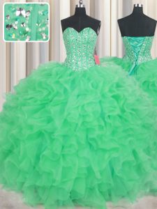 Inexpensive Visible Boning Ball Gowns 15 Quinceanera Dress Green Sweetheart Organza Sleeveless Floor Length Lace Up